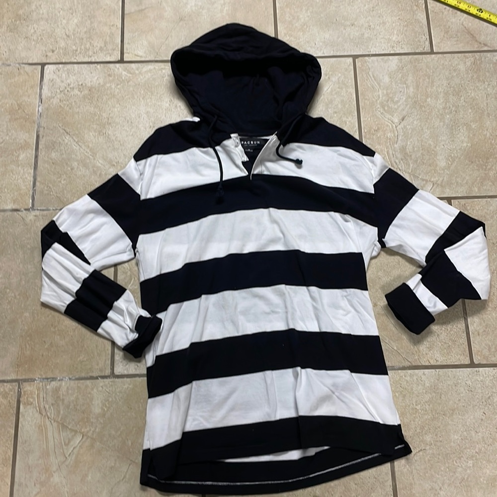 Medium Black and White Striped Pac Sun Hoodie